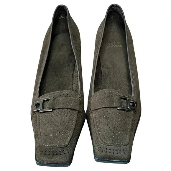 STUART WEITZMAN DARK BROWN SUEDE PUMP HEEL DECORATIVE BUCKLE‎ WOMEN'S SIZE 7.5 - Picture 6 of 14